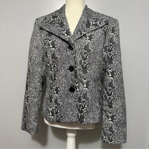 Isabella Suits Blazer Womens Black White Snake Skin Jacket Long Sleeve size 10